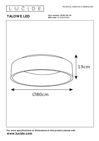 Lucide TALOWE LED - Deckenleuchte - Ø 80 cm - LED Dim. - 1x80W 3000K - Schwarz - TECHNISCH